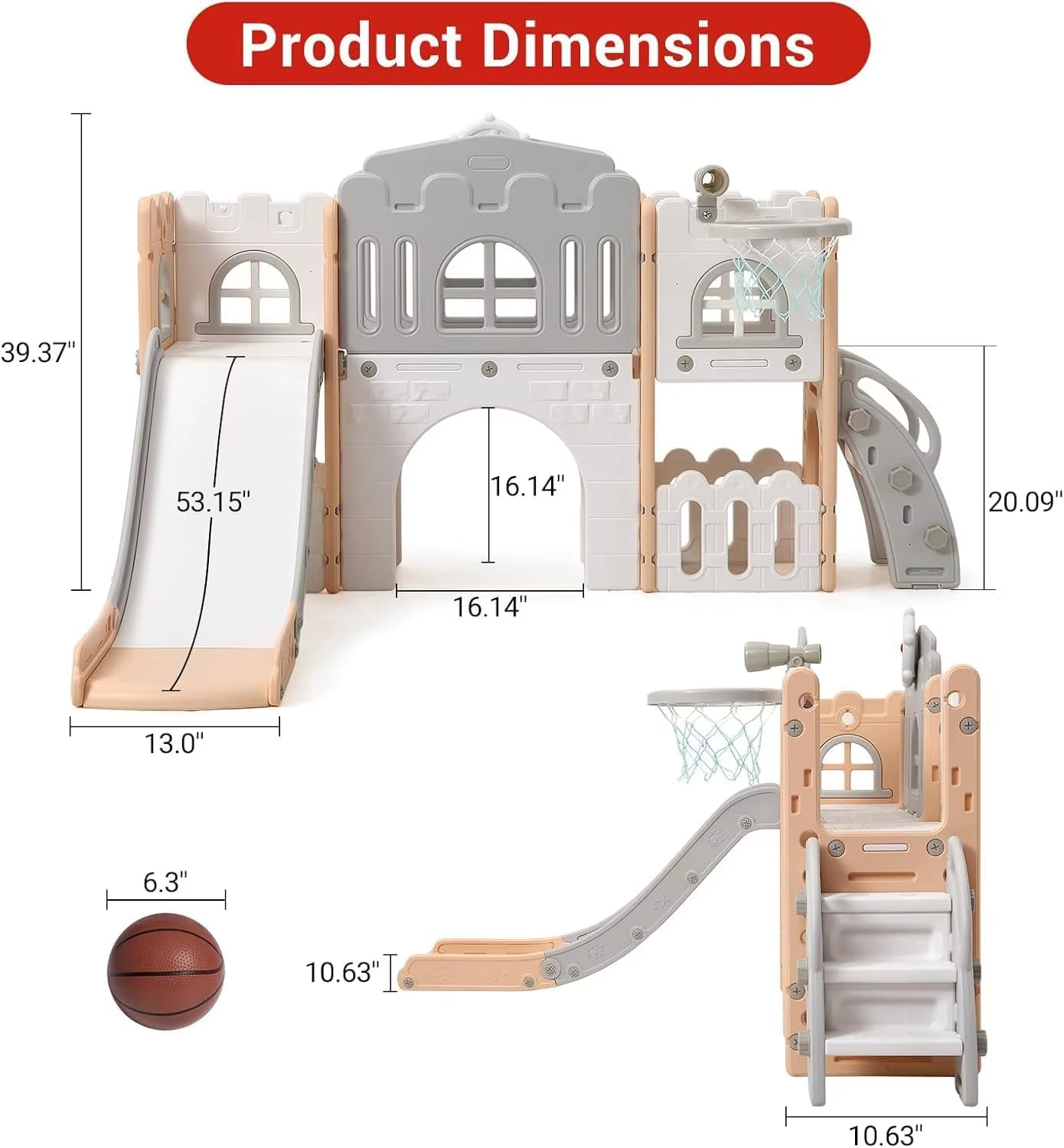 UK Kids Slide 8 in 1, Large Toddler Slide Playground Outdoor & Indoor with Basketball Hoop, Climber, Telescope, Tunnel and Stora
