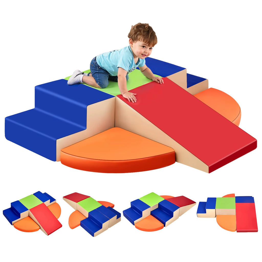 6Pcs Kids Foam Climbing Toys Activity Playset PU Leather Indoor Crawl Climbing Blocks for Children Crawling & Sliding