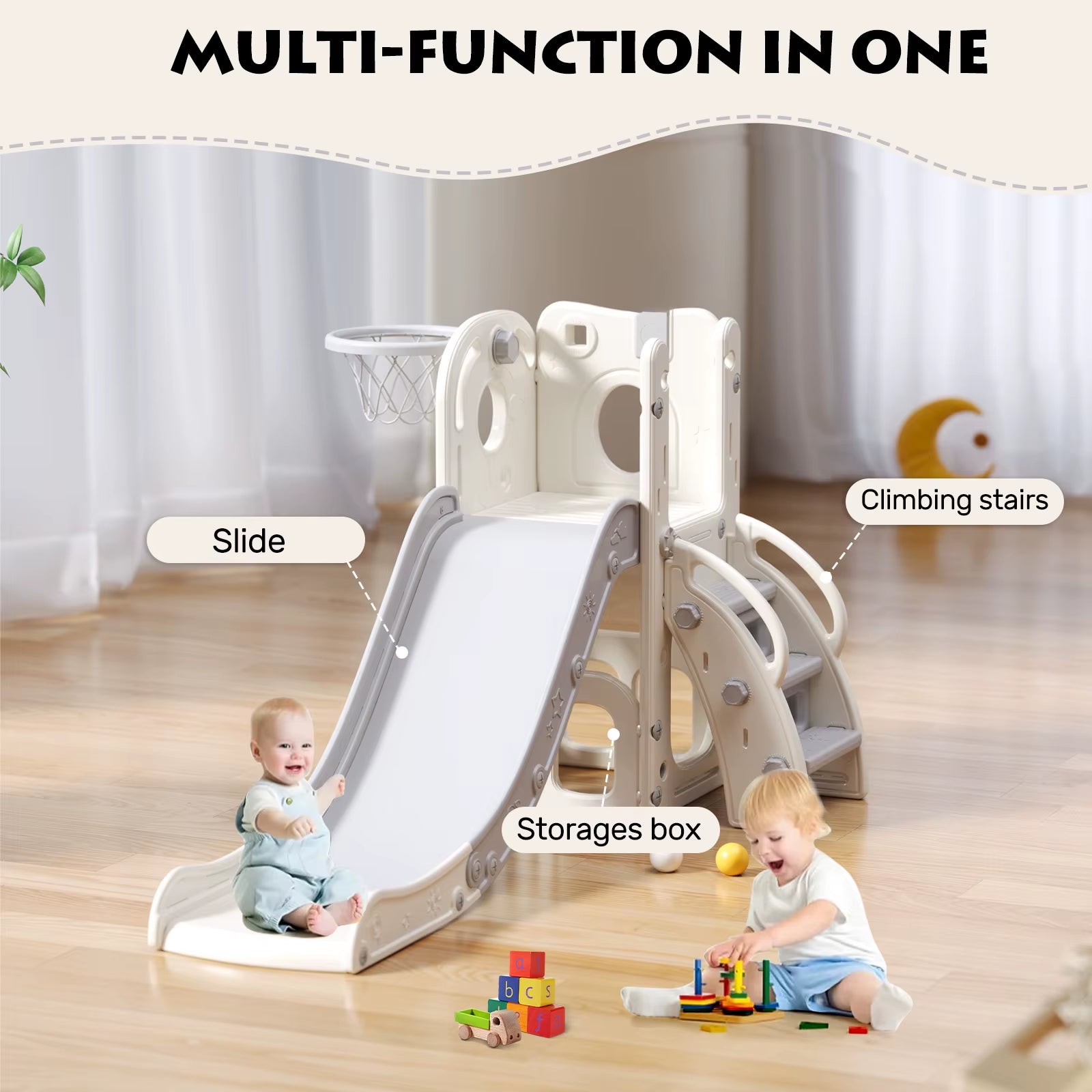 UBRAVOO Children'S Slide, Extra Long Toddler Slide with Playpen, Storage Space and Non-Slip Steps,Dor 1-6 Months