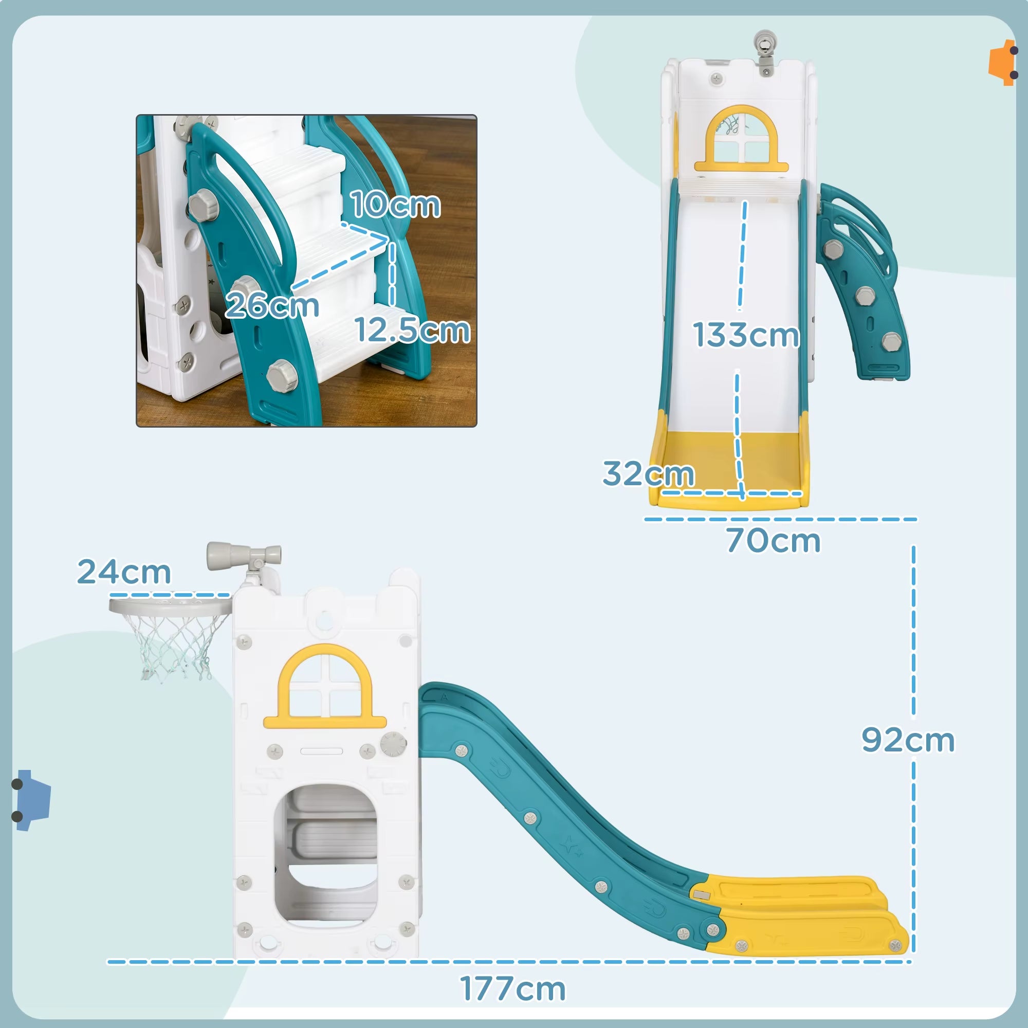 4 in 1 Kids Slide for Indoor Use, for Toddlers 1-3 Years, Yellow