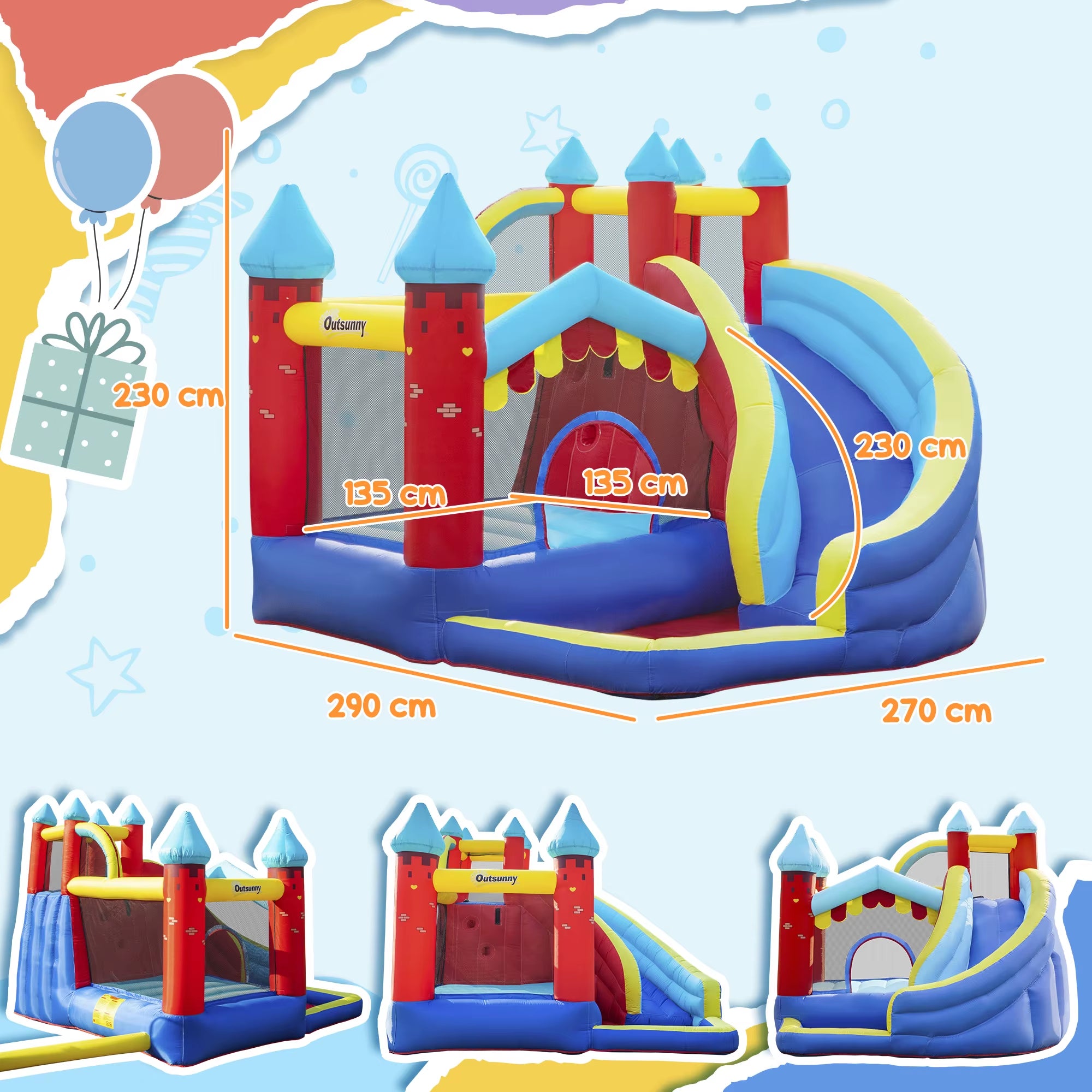 Outsunny Kids Bouncy Castle W/ Slide, Pool, Trampoline, Climbing Wall, Blower