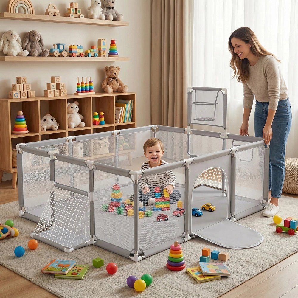 Nubely - PlayArena™ – Extra-Large Baby Playpen with Sports Hoop - Playpen -