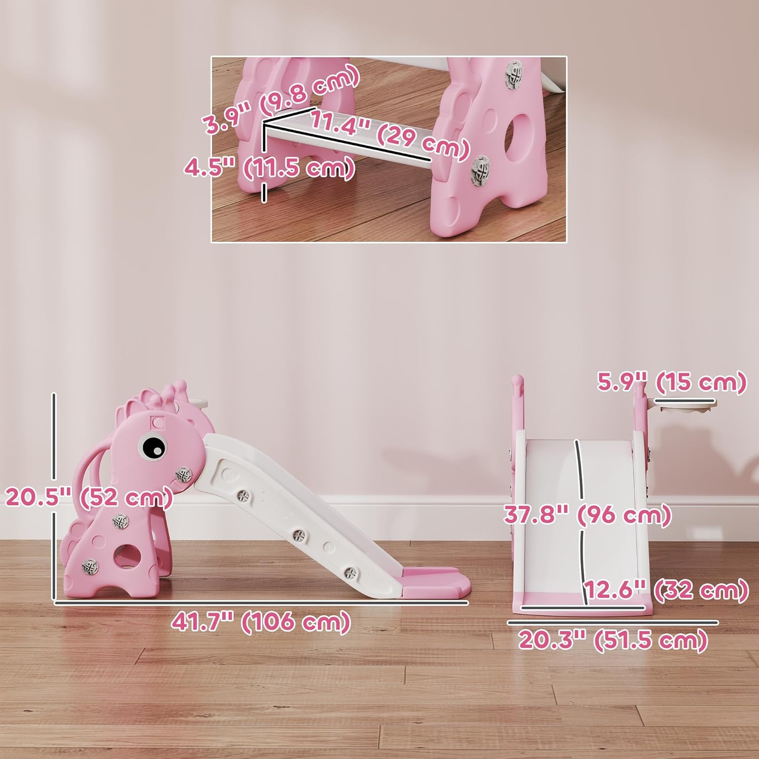 Nubely - PlaySlide™ Giraffe – 3-in-1 Toddler Slide & Basketball Set - Playground -