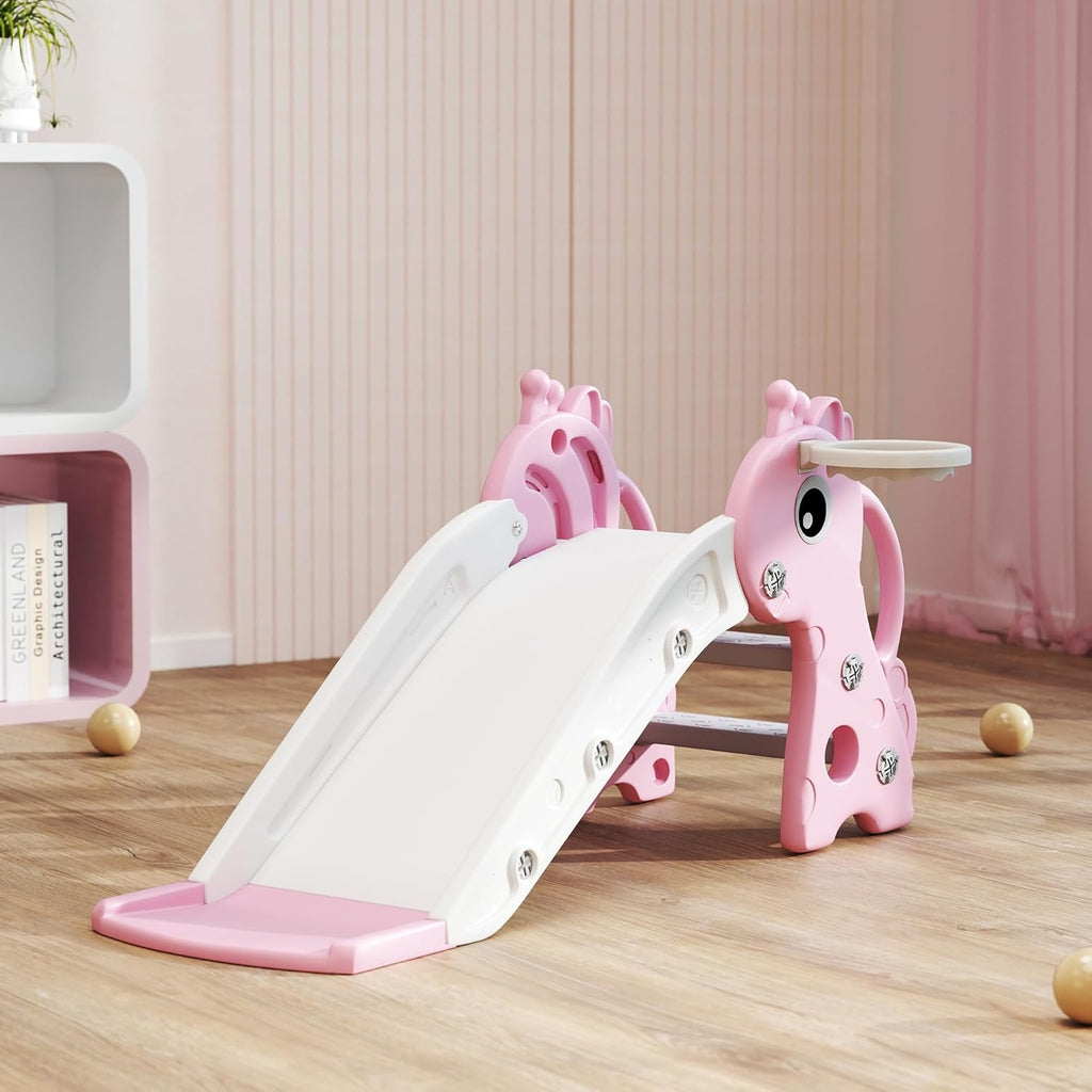 Nubely - PlaySlide™ Giraffe – 3-in-1 Toddler Slide & Basketball Set - Playground -