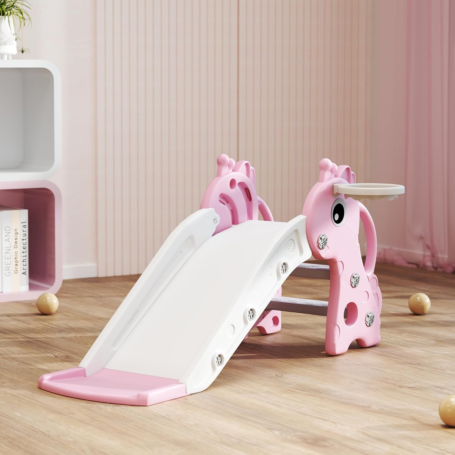 Nubely - PlaySlide™ Giraffe – 3-in-1 Toddler Slide & Basketball Set - Playground -