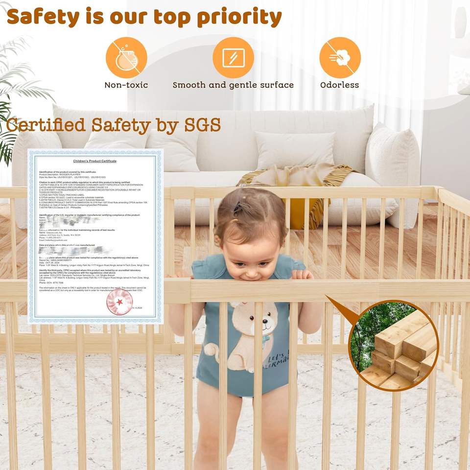 Nubely - WoodNest™ – Foldable Wooden Baby Playpen - 
